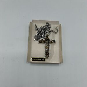 Abalone Cross Pendant Necklace Multicolor Silver-Tone Unique Gift